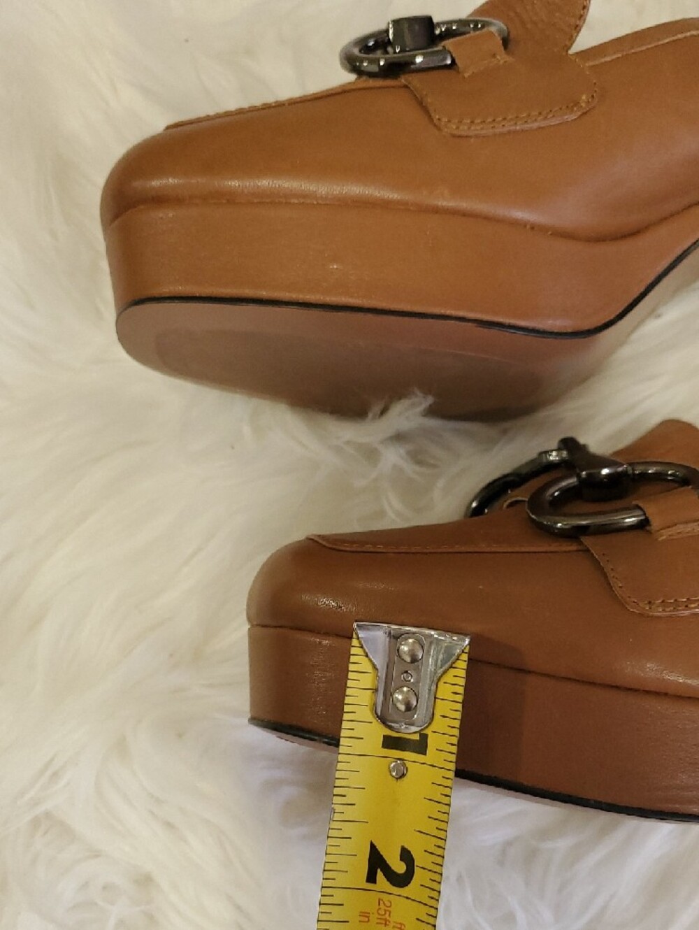 Anthropologie Bibi Lou Women's Tan Leather Platform  Loafers with Metal Bit - Picture 14 of 17